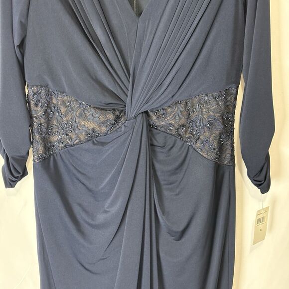 NWT Tadashi Shoji Twist-Drape Dress Long Sleeve Knot Front Sz XL Flattering MOB - Picture 3 of 12